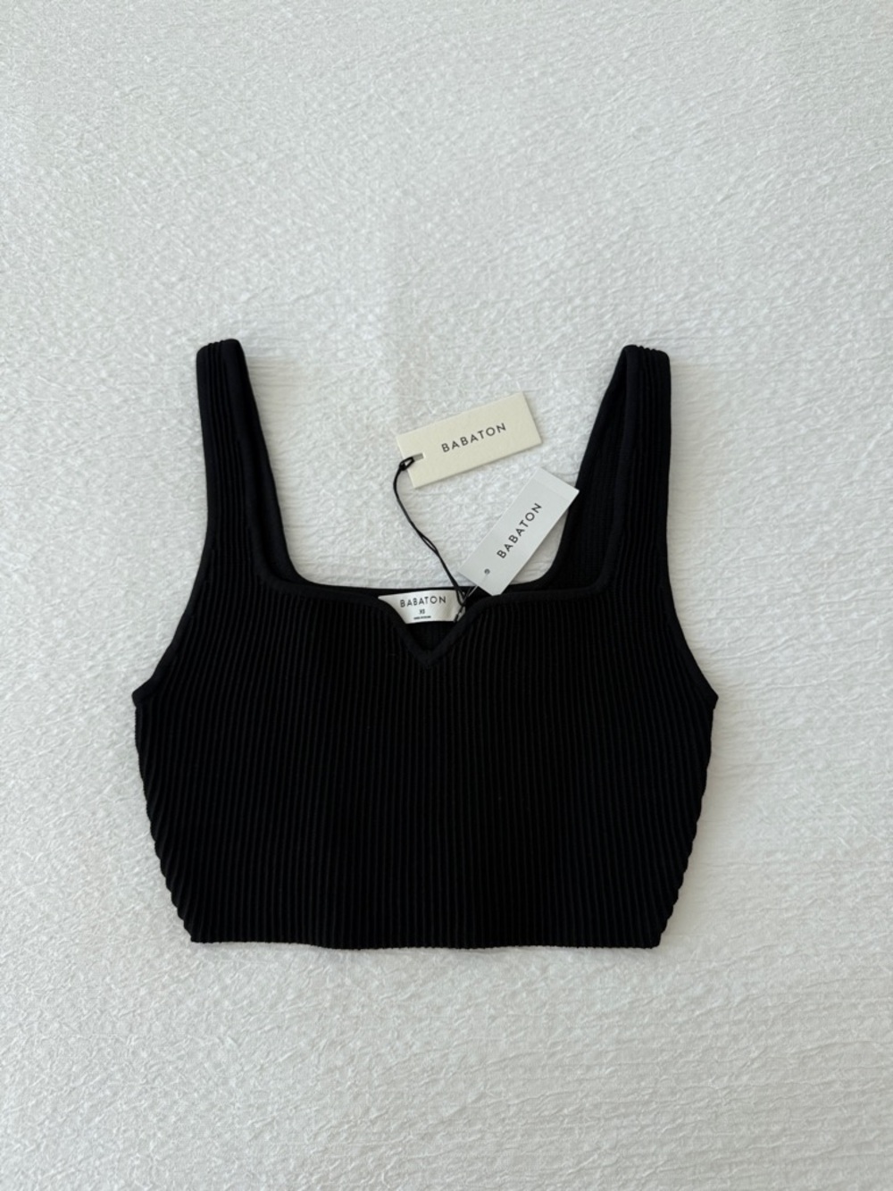 Babaton Black Ribbed Square Neck Crop Top
